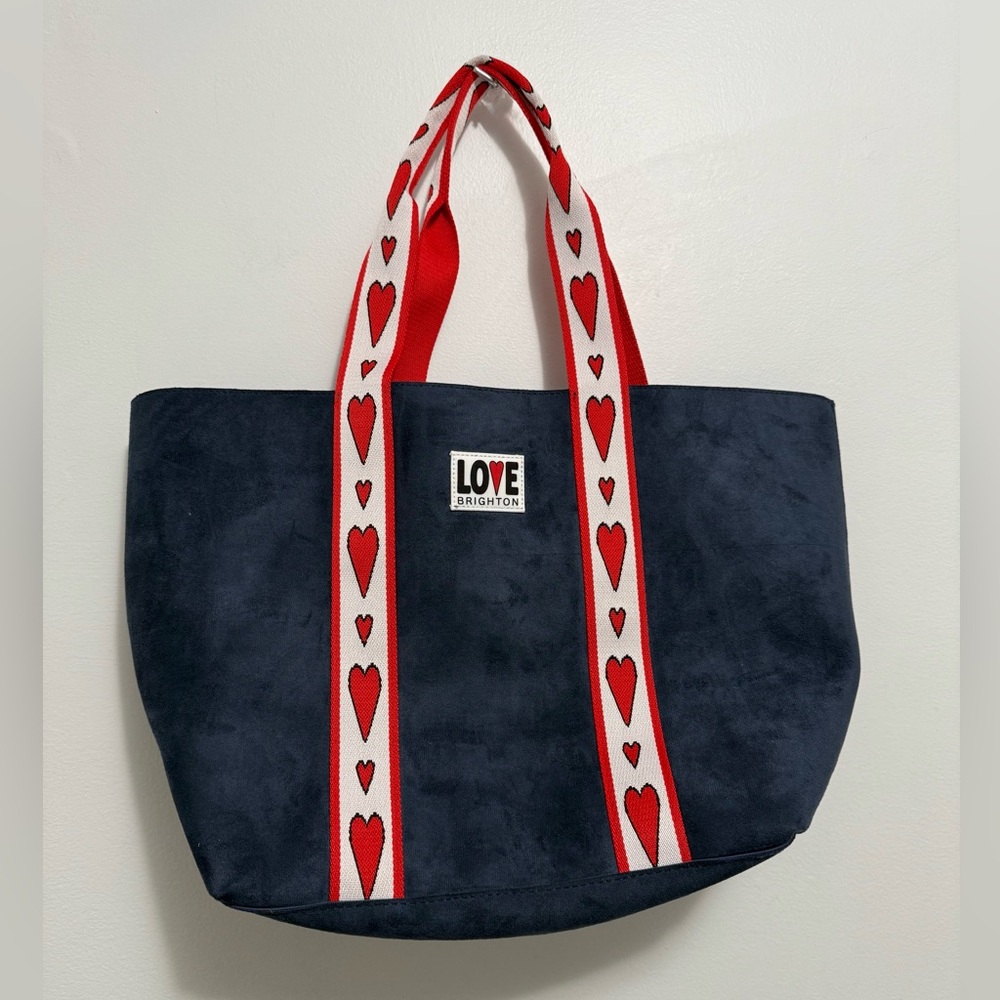 Brighton Dark Blue Tote with Heart Straps NWOT